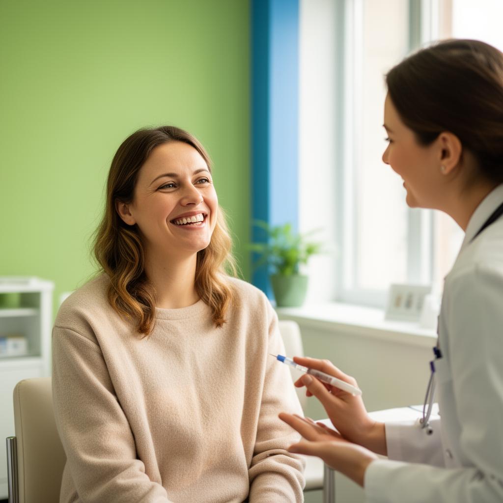 Paciente feliz sendo atendida em consultório